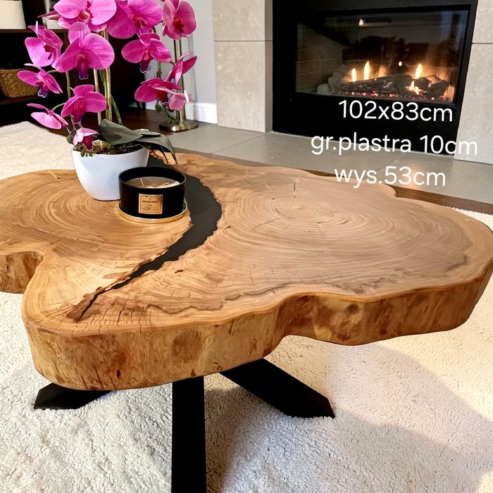 Stolik kawowy 102x83cm Piękny okaz live edge plaster drewna