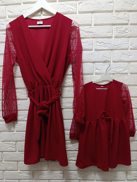 Czerwone sukienki mama i córka, zestaw, Pakuten, rozm. L/XL, 104/110