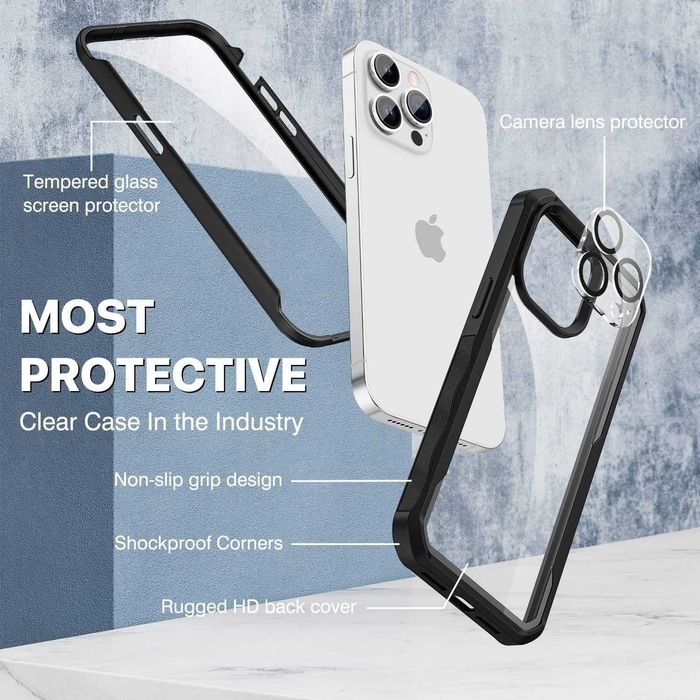 CENHUFO etui iPhone 14 Pro pancerne etui magsafe 360 + szkło na aparat