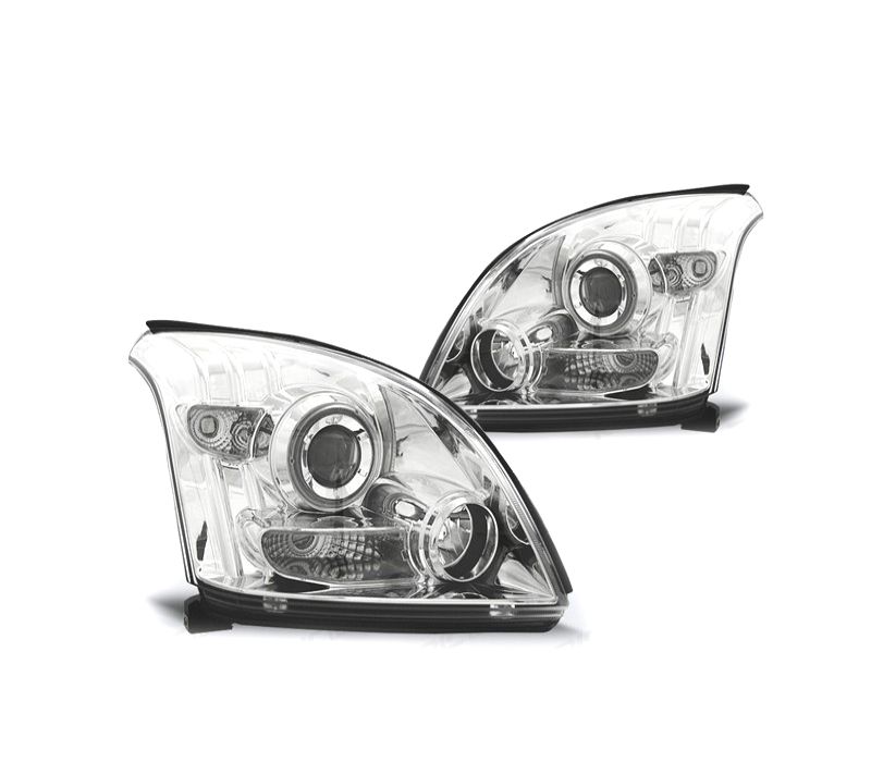 FAROIS FRONTAIS TOYOTA LAND CRUISER FJ120 03-08 OLHOS DE ANGEL FUNDO CROMADO CCFL