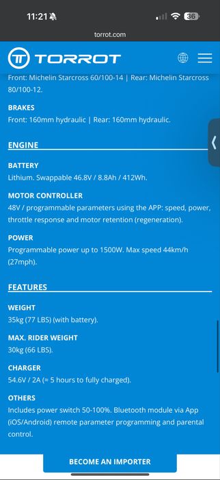 Torrot MX2 Moto Eletrica criança nova