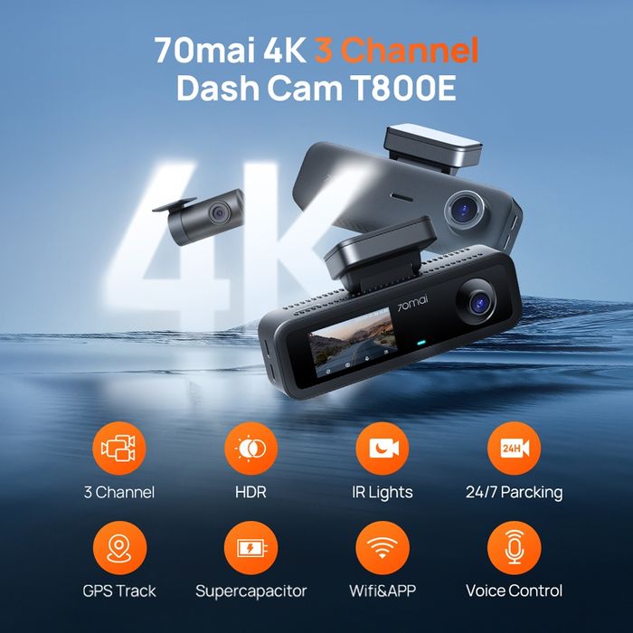 Автомобільний відеореєстратор Xiaomi 70mai Dash Cam Т800Е 4К 3 Канала + задня камера та другі