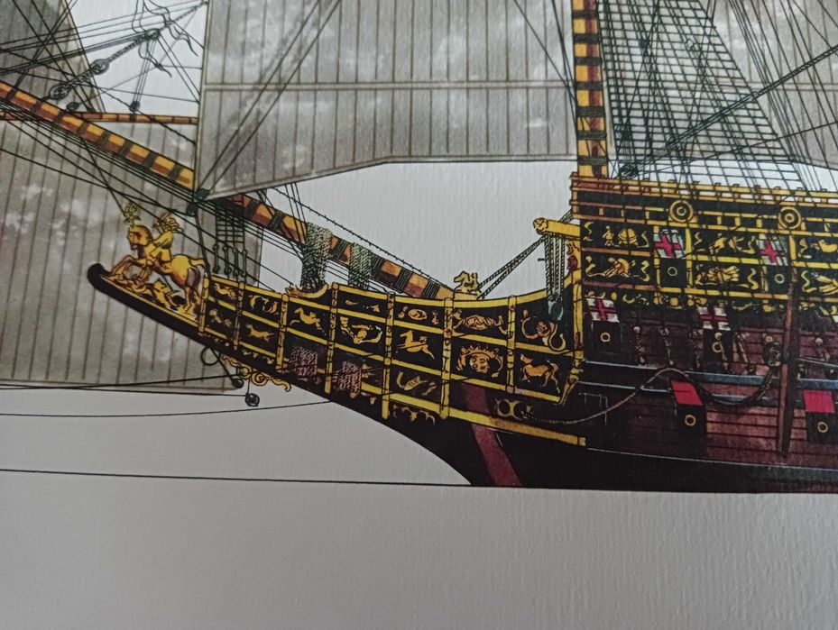 Barwna litografia H.M.S. Sovereign of the seas H.A. Muth Do oprawy