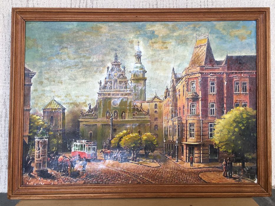 Картина старого Львова на дереві