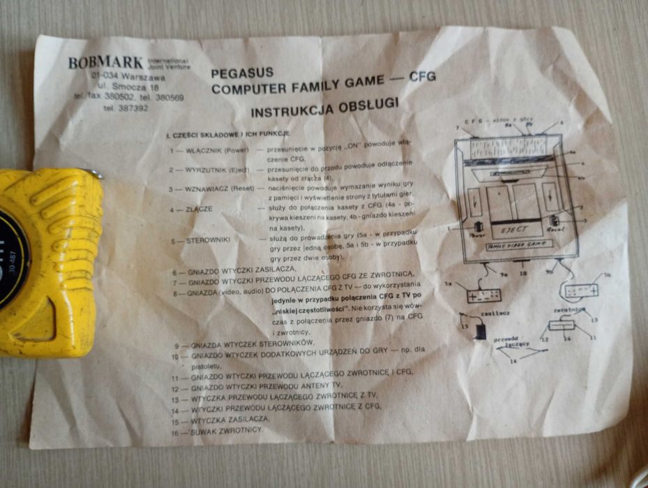 Instrukcja Pegasus Computer Family Game + Reklama Serwisu Bobmark UNIKAT