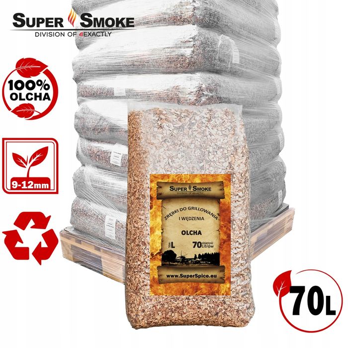 Zrębki Wędzarnicze Super Smoke OLCHA KL-10 (9-12mm) Large 70 Litrów