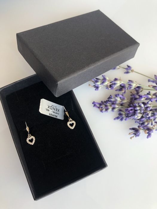 Срібні сережки Xenox, серце, цирконій