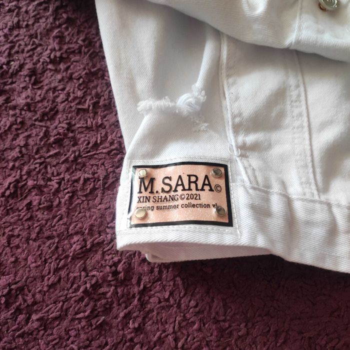Biała kurtka katana jeansowa jeans xl m.sara przetarcia