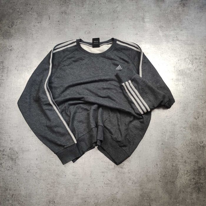 MĘSKA Bluza Klasyczna Adidas Szara 3Paski Haftowane Logo Bawełna