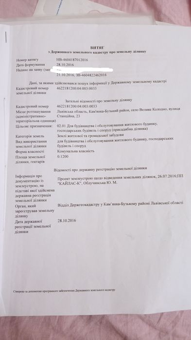 Продам земельну ділянку під забудову Кам'янка Бузький р-н