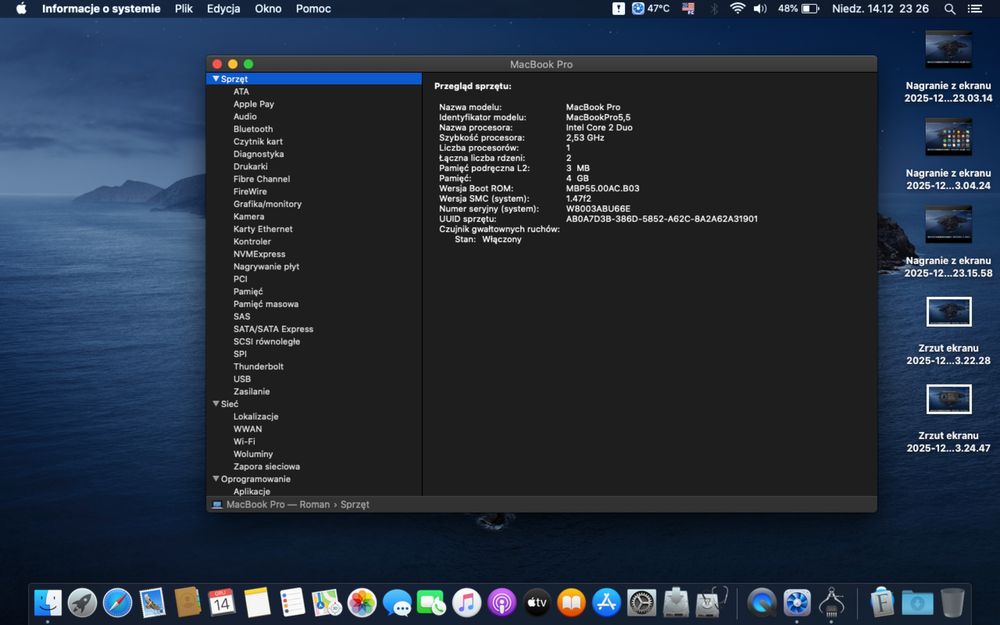 Macbook a 1278  4 / 120  Mac os Katalina