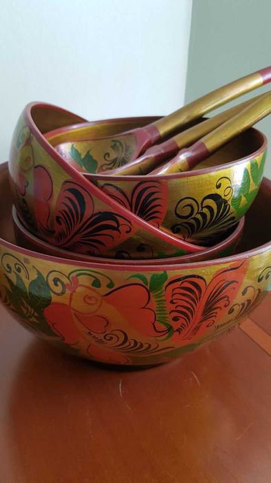 Расписная деревянная посуда ручной работы СССР   Трилистник  Винтаж