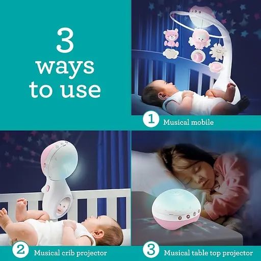 Музичний мобіль Infantino 3 в 1 з проектором  рожевий