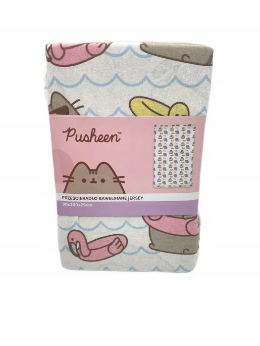 Pusheen Prześcieradło Bawełniane Jersey Kot 90X200 Cm Białe