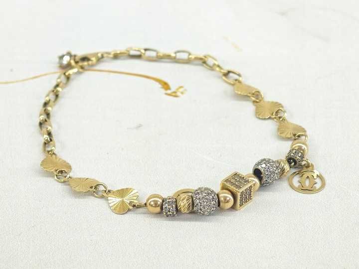 Bransoletka ze złota próby 585 14K z ozdobnymi zawieszkami 19cm 5,78g