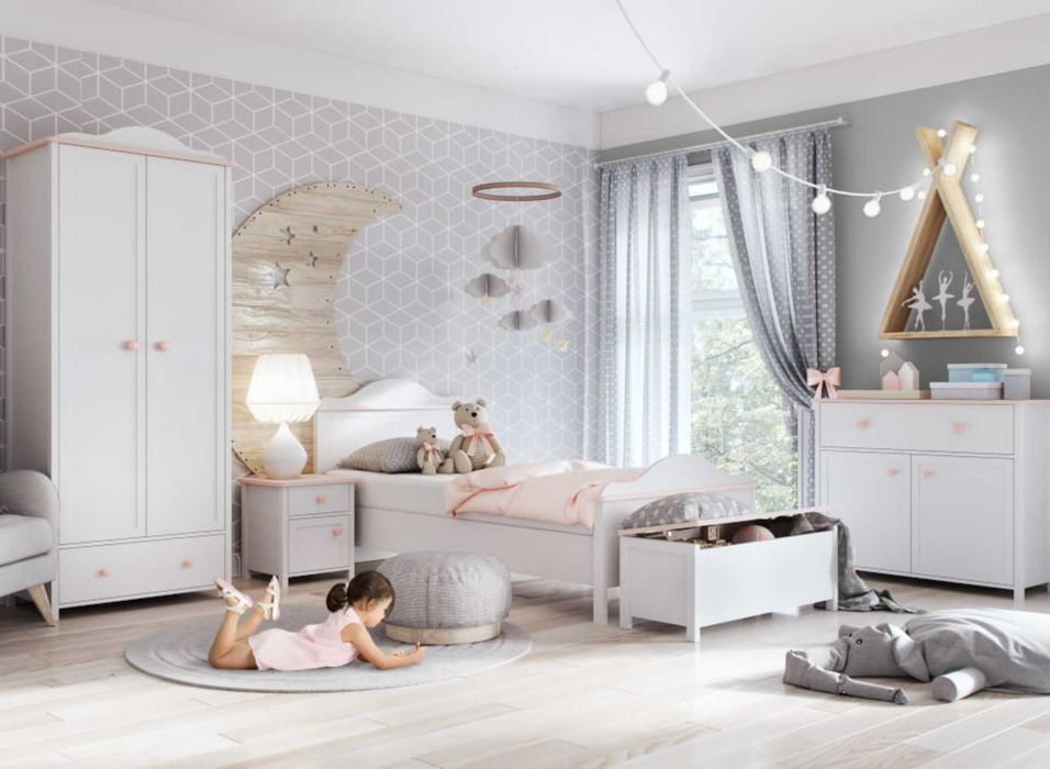 LUNA biało różowy zestaw mebli dziewczęcych Lenart Meble