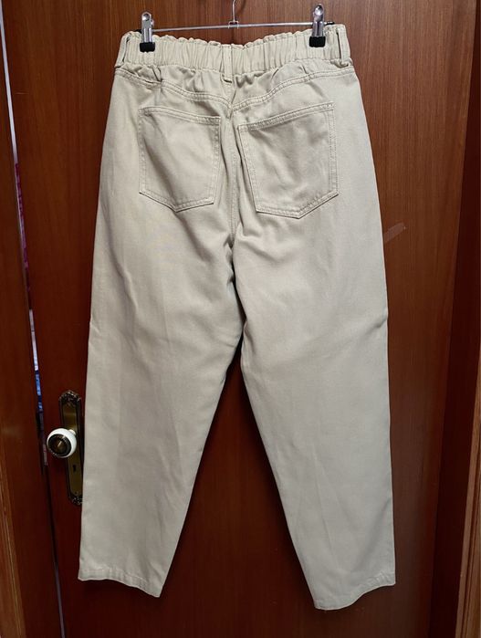 HM jeans calças de ganga cintura elástica - caqui (38)