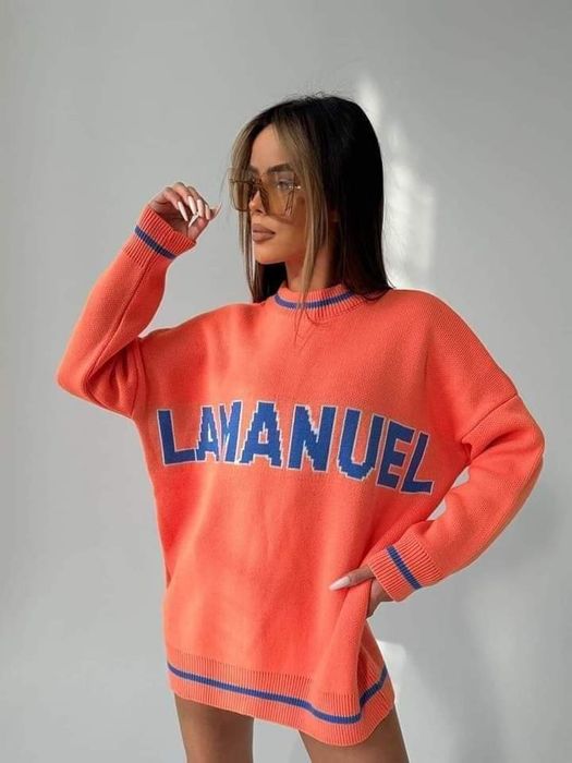 Sweter LaManuel Draw Line Uni czarny miętowy pomarańczowy