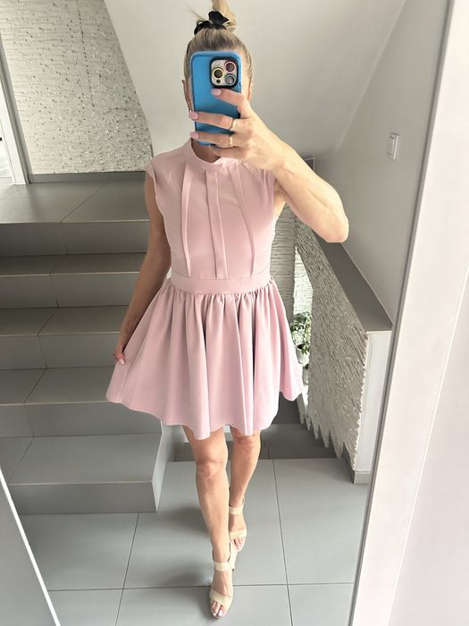 Lou Sukienka na wesele impreze jasny pastelowy róż roz 36 S  piekna