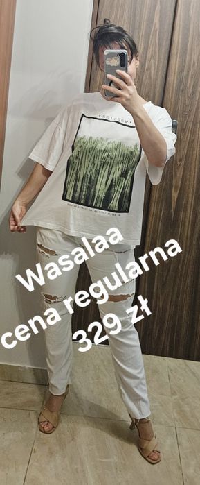 Biała bluzka t-shirt Wasalaa kaktusy Mona Print