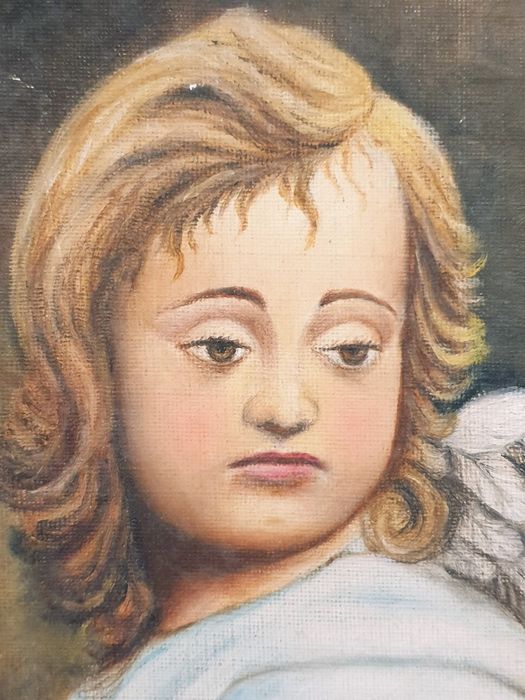Amorosa antiga pintura de um anjinho - assinada A. Pereira de Matos