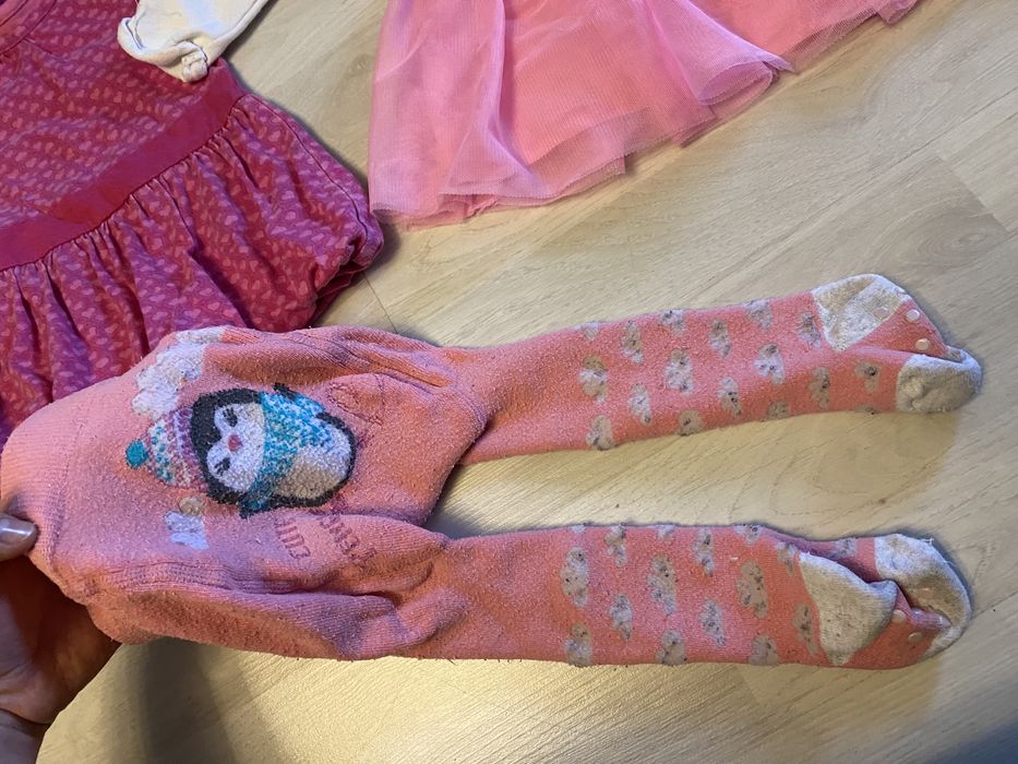 2 Sukienki śliczne gratis antypoślizgowe rajstopy ocieplane 2pak