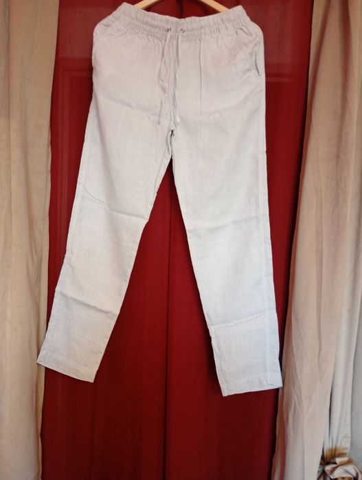 H&M.Spodnie lniane w delikatne prążki 100% len size S
