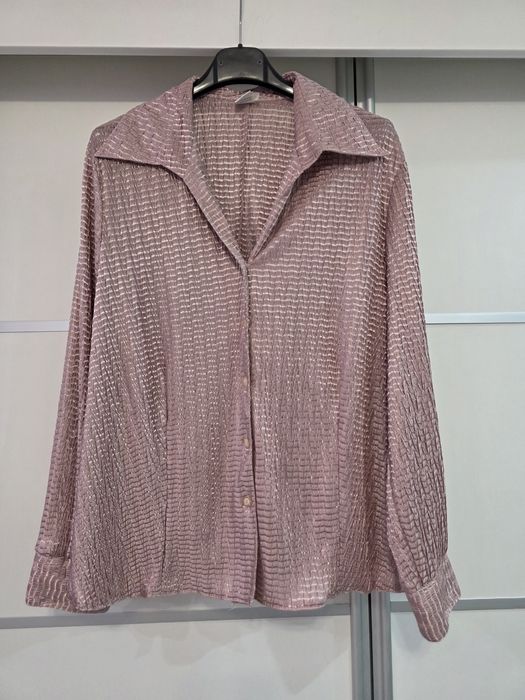 Elegancka koszula pudrowy róż Gabriela L długi rękaw