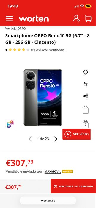 OPPO Reno10 5G 256GB Preto – Excelente estado