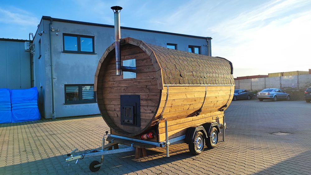 Sauna Mobilna na przyczepie 300cm 3m 340cm dwuosiowa opalana drewnem