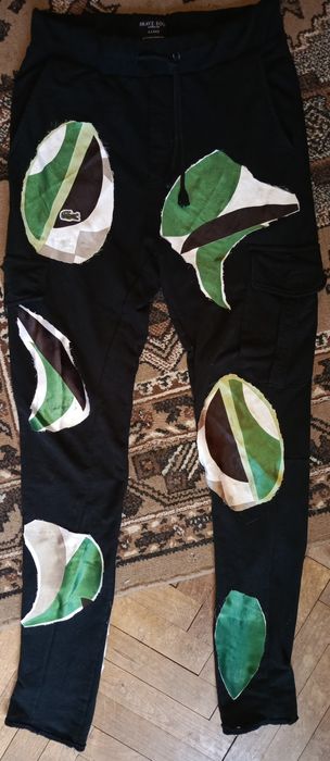 Spodnie dresowe czarne patchwork kieszen slim zwężane bojowki