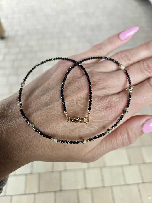 Naszyjnik Choker kamienie Spinel Jaspis Dalmatyński Hematyt