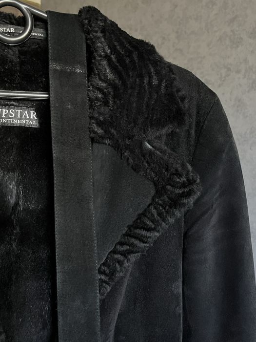 Натуральна дублянка хутро лама куртка шкіряна чорнобурка капюшон