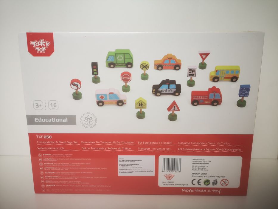 TOOKY TOY Zestaw Drewnianych Pojazdów i Znaków Drogowych