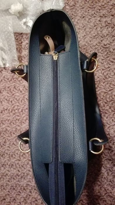 Torba torebka ciężka gruba eco skóra granatowa a la worek J. NOWA