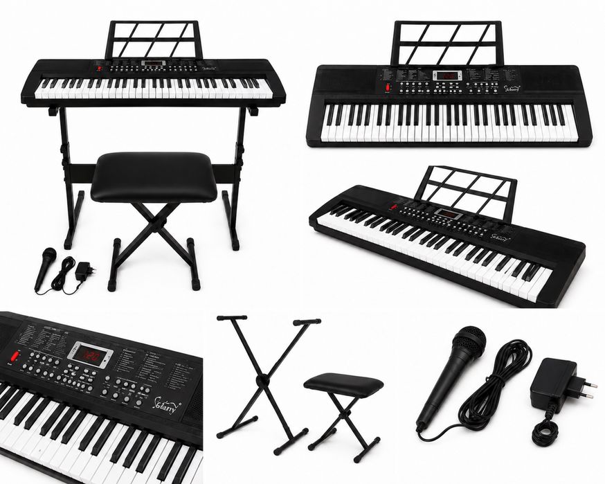 Keyboard elektroniczny 61 klawiszy + statyw + stołek + mikrofon NOWY