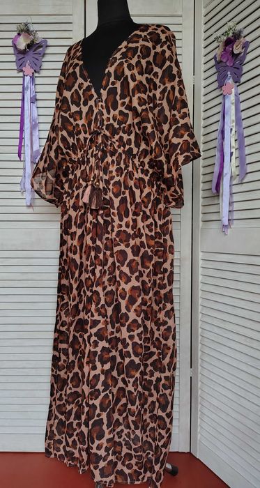 Пляжное, натуральное, длинное платье макси в леопардовый принт george