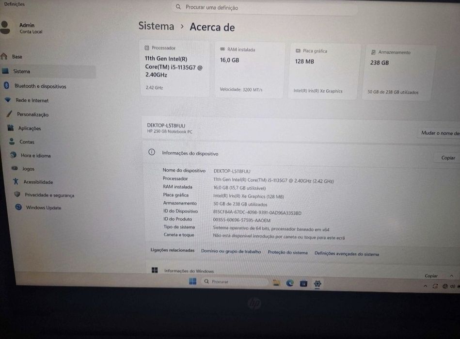 Portátil HP 250 G8 i5 11.ª Geração | Office Permanente | SSD 256 GB | Bom estado