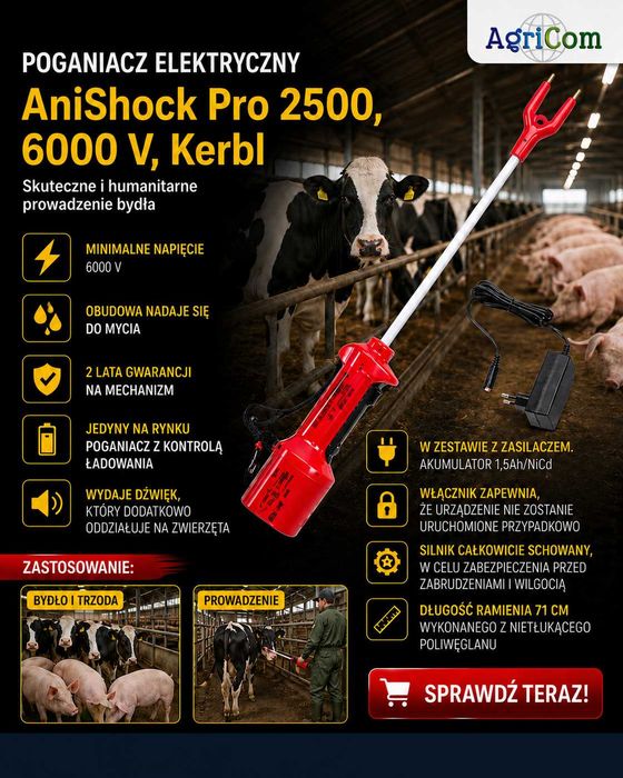 Poganiacz elektryczny, poskramiacz dla bydła 6000V AntiShock PRO2500