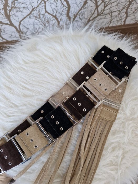 Pasek z frędzlami zamsz M/L