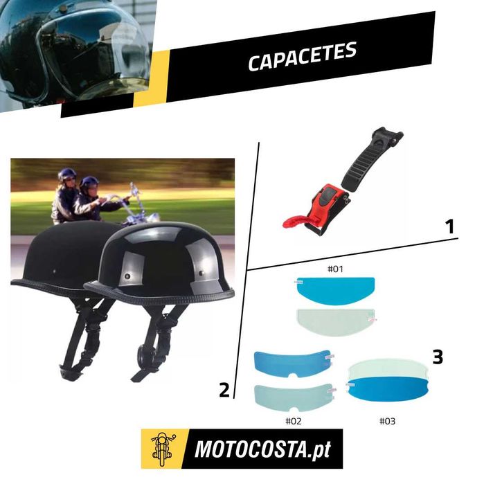 Capacetes Moto - Estilo Alemão, Viseiras, Películas, Palas - MOTOCOSTA