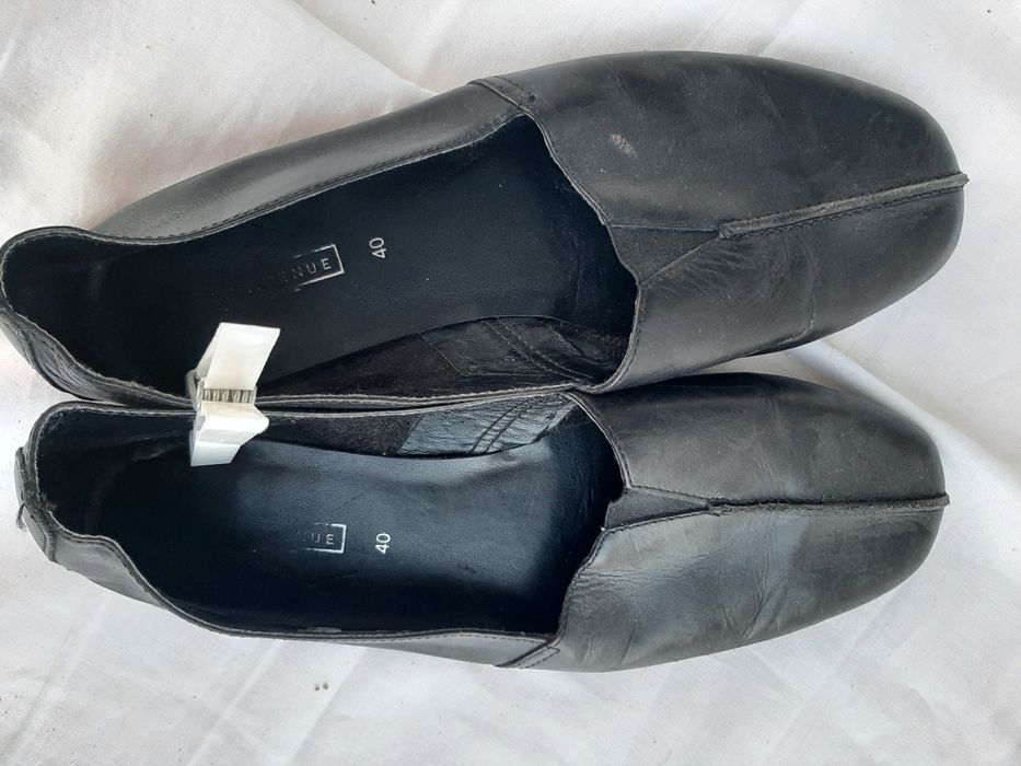 mokasynki, baletki damskie, czarne, skórzane