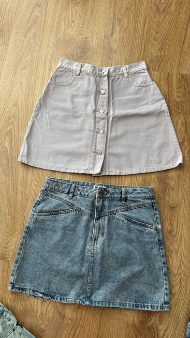 Zestaw 2x spódnice jeansowe M, 3x spodenki jeansowe M