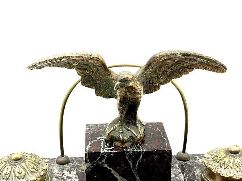 Tinteiro antigo francês em pedra e bronze antigo