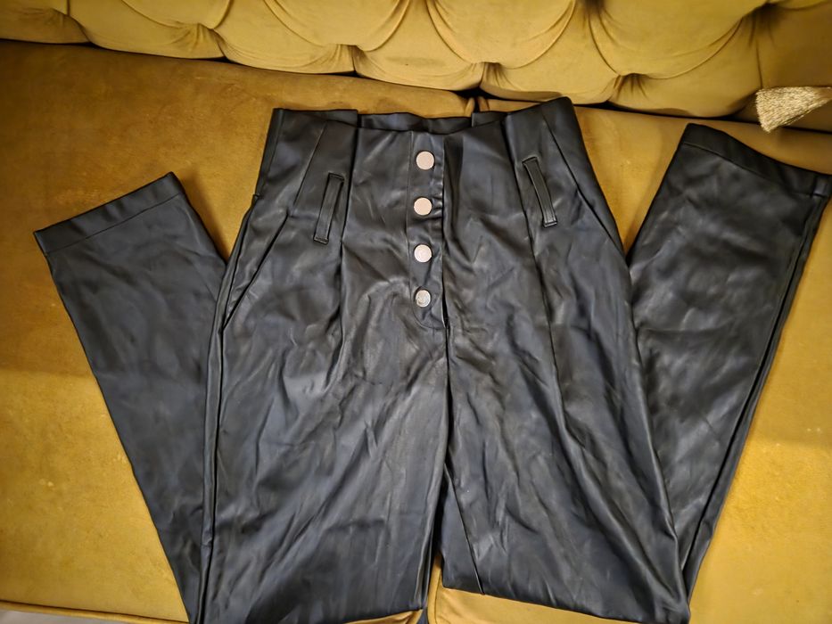 Spodnie eko skóra czarne wysoki stan