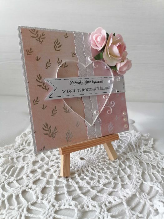 Kartka na 25 rocznicę ślubu Brzoskwiniowa, quilling