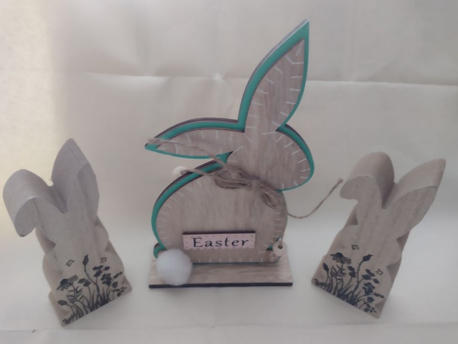 Duży i małe zające z drewna ozdoby wiosenne wielkanocne hit