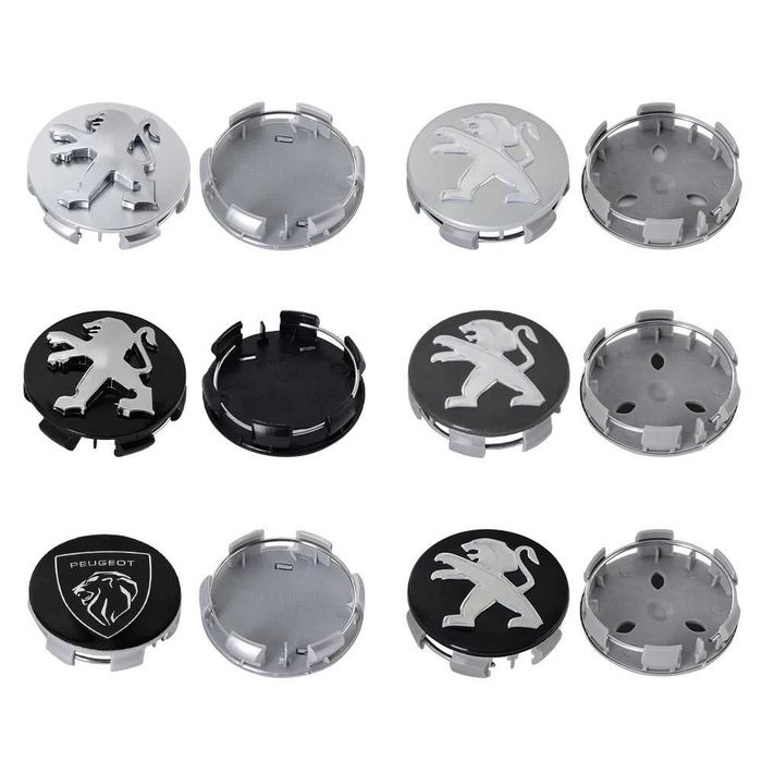 Centros/tampas de jante completos Peugeot com 56, 60, 65 e 68 mm