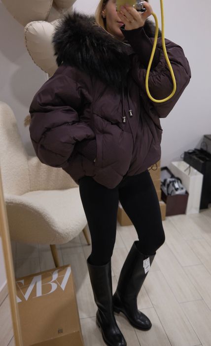 пуховик натуральний пух/хутро, M,L