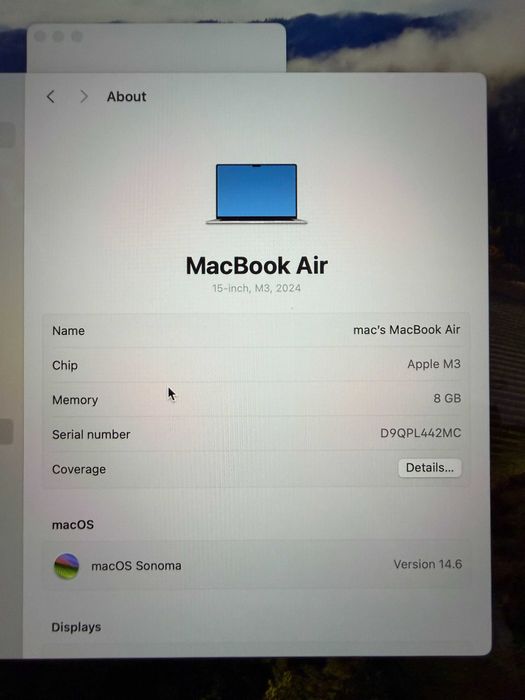 Macbook Air M3 8Gb RAM 256Gb SSD 2024 (como novo)